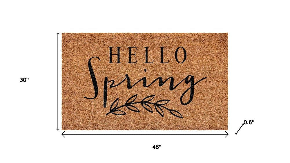 24" X 48" Brown And Black Hello Spring Outdoor Coir Door Mat