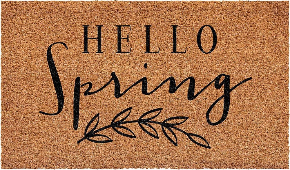 24" X 48" Brown And Black Hello Spring Outdoor Coir Door Mat