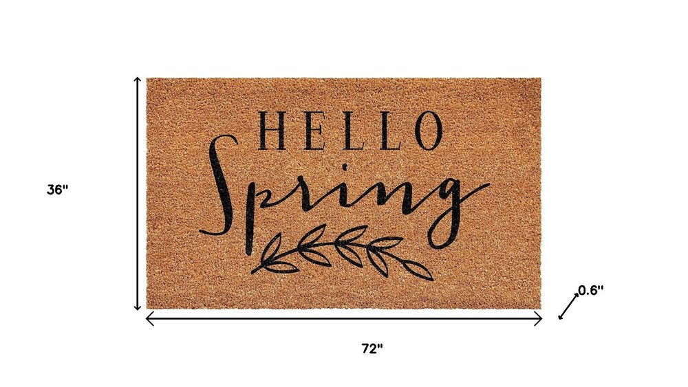 24" X 48" Brown And Black Hello Spring Outdoor Coir Door Mat