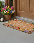 24" X 36" Brown White And Green Floral Welcome Outdoor Coir Door Mat