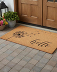 24" X 48" Brown And Black Floral Hello Outdoor Coir Door Mat