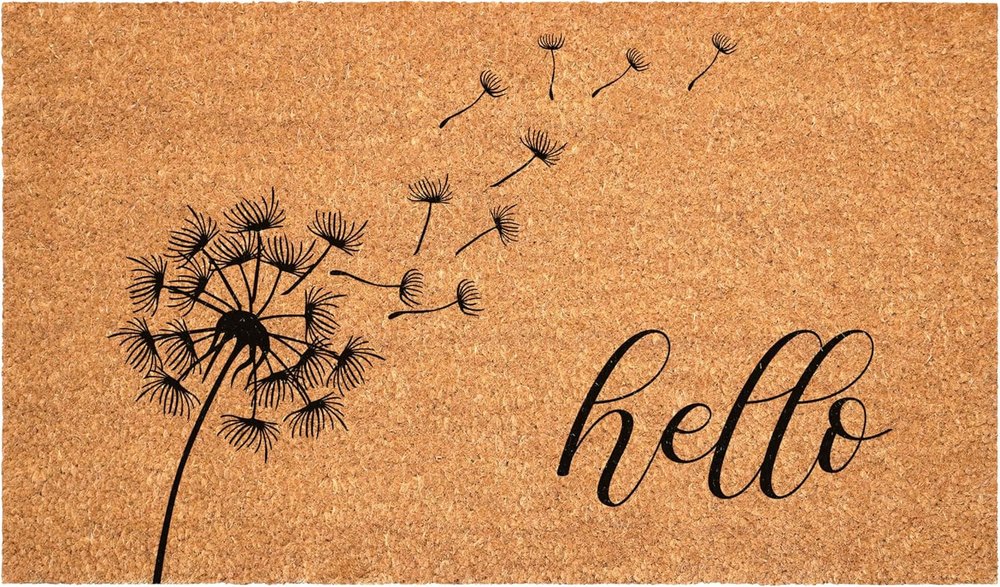 24" X 48" Brown And Black Floral Hello Outdoor Coir Door Mat