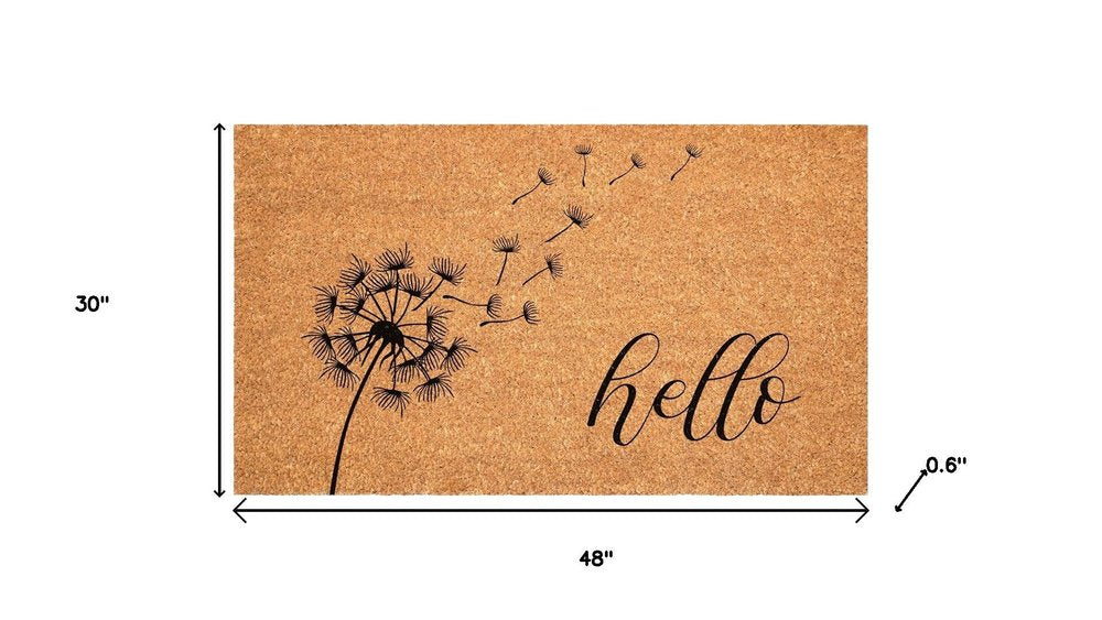24" X 48" Brown And Black Floral Hello Outdoor Coir Door Mat