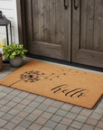 24" X 48" Brown And Black Floral Hello Outdoor Coir Door Mat