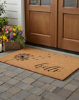 24" X 48" Brown And Black Floral Hello Outdoor Coir Door Mat