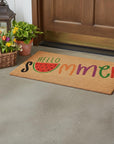 24" X 36" Brown Green And Red Hello Summer Outdoor Coir Door Mat