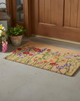 24" X 36" Brown Green And Purple Floral Outdoor Coir Door Mat