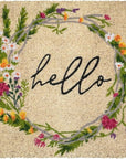 24" X 36" Brown Green And Black Floral Hello Outdoor Coir Door Mat