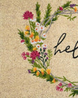 24" X 36" Brown Green And Black Floral Hello Outdoor Coir Door Mat