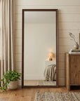 71" Brown Wood Wall Mounted And Leaning Framed Full Length Mirror