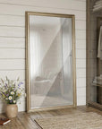 71" Golden Brown Wood Wall Mounted And Leaning Framed Full Length Mirror