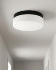 11" Black Metal And Glass Flush Mount Ceiling Light