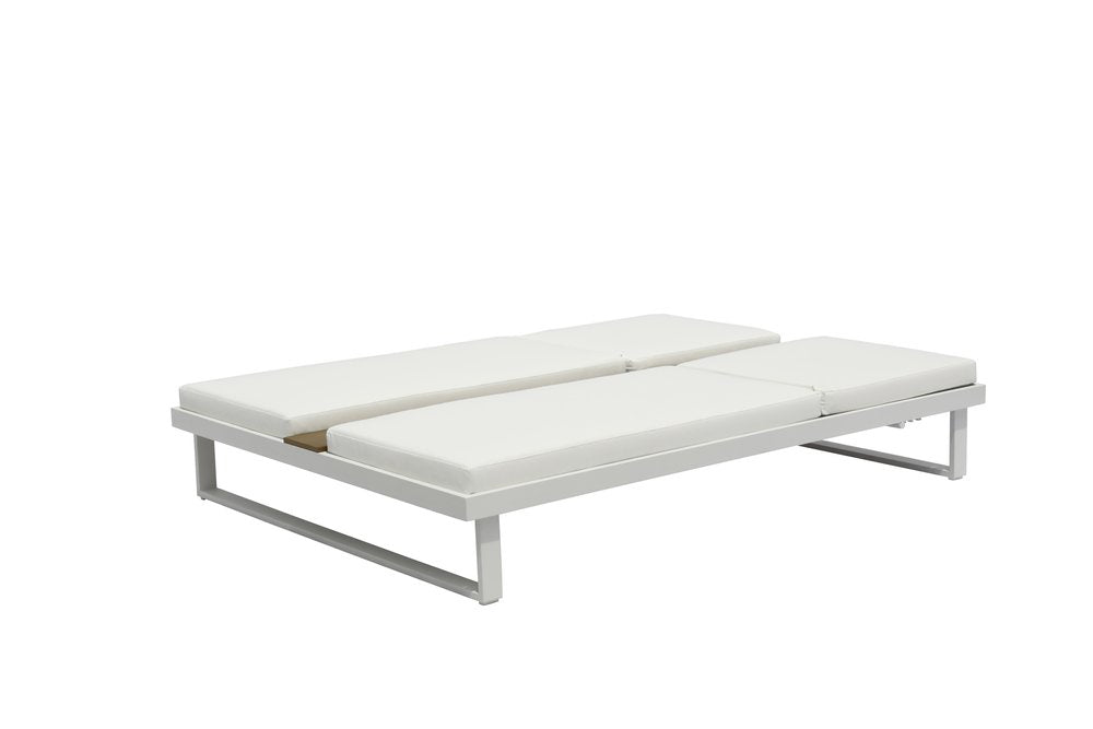 Set of Two White Aluminum Four Position Adjustable Outdoor Chaise Lounges with White Cushion