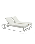 Set of Two White Aluminum Four Position Adjustable Outdoor Chaise Lounges with White Cushion