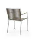 Set of Four Light Brown And Silver Woven Steel Outdoor Arm Chairs