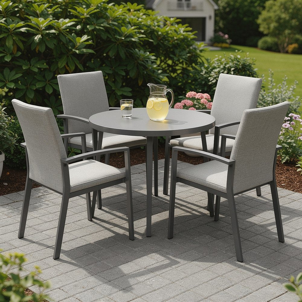 Set of Four Light Gray Aluminum Outdoor Arm Chairs