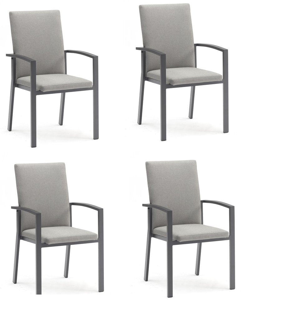 Set of Four Light Gray Aluminum Outdoor Arm Chairs