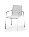 Set of Four Light Gray Steel Sling Outdoor Arm Chairs