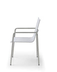 Set of Four Light Gray Steel Sling Outdoor Arm Chairs