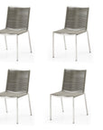 Set of Four Light Brown And Silver Woven Steel Outdoor Dining Chairs