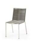Set of Four Light Brown And Silver Woven Steel Outdoor Dining Chairs