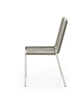 Set of Four Light Brown And Silver Woven Steel Outdoor Dining Chairs