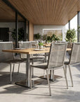 Set of Four Light Brown And Silver Woven Steel Outdoor Dining Chairs