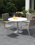 Set of Four Light Brown And Silver Woven Steel Outdoor Dining Chairs