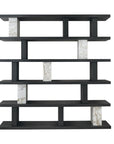 71" Black And White Wood And Faux Marble Five Tier Geometric Bookcase