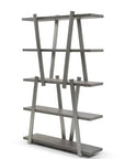 71" Gray And Silver Stainless Steel and Wood Four Tier Geometric Bookcase