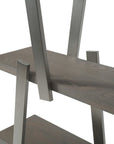 71" Gray And Silver Stainless Steel and Wood Four Tier Geometric Bookcase