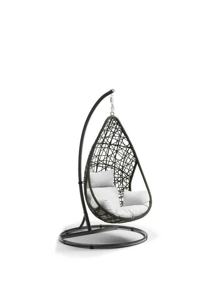 40" Dark Gray Aluminum Outdoor Rocking Egg Chair with White Cushion