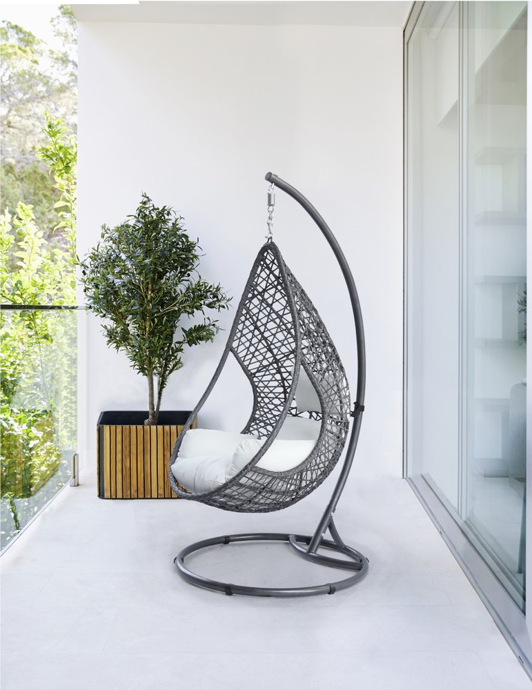 40" Dark Gray Aluminum Outdoor Rocking Egg Chair with White Cushion