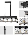 Black Metal Five Light Geometric And Kitchen Island Ceiling Light