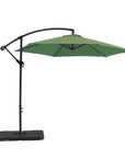 9.5' Green Polyester Hexagonal Cantilever Patio Umbrella with Stand