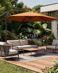 9.5' Orange Polyester Hexagonal Cantilever Patio Umbrella with Stand