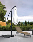 9.5' White Polyester Hexagonal Cantilever Patio Umbrella with Stand