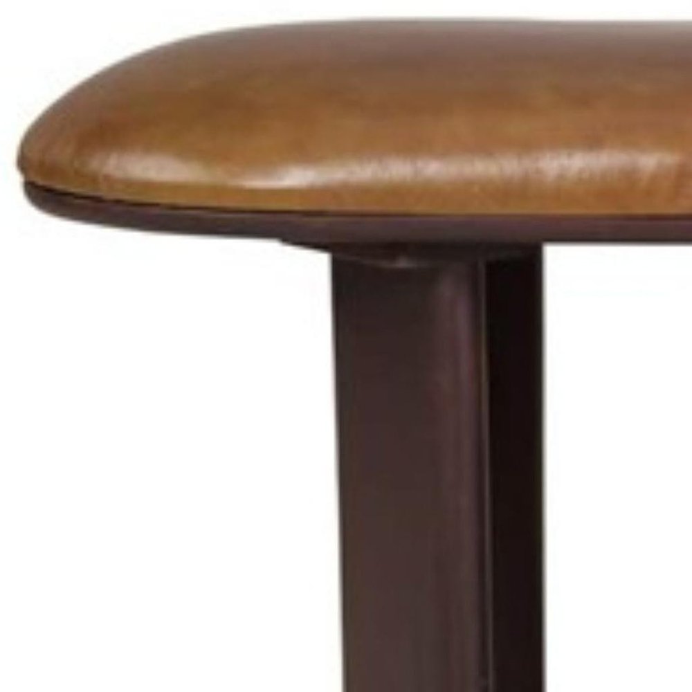 48" Light Brown And Dark Brown Genuine Leather And Solid Wood Upholstered Oval Dining Bench - Manor Editions