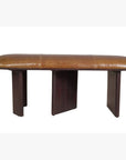 48" Light Brown And Dark Brown Genuine Leather And Solid Wood Upholstered Oval Dining Bench