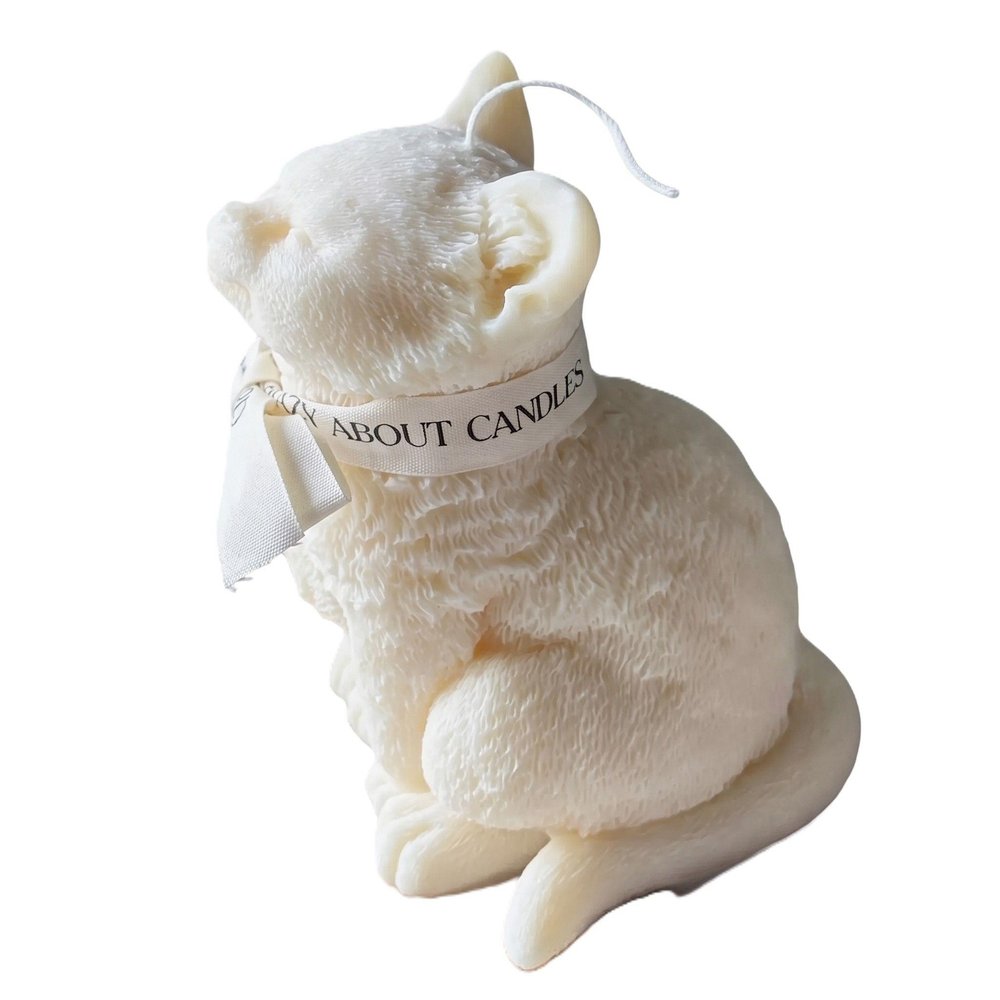 6" Ivory Vanilla Scented Dimensional Cat Candle Round Novelty
