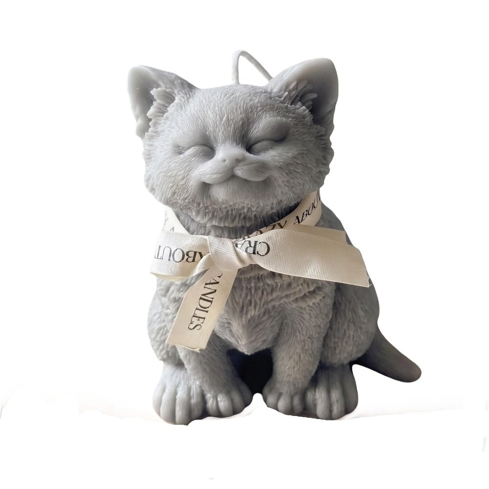 6" Gray Vanilla Scented Dimensional Cat Candle Round Novelty