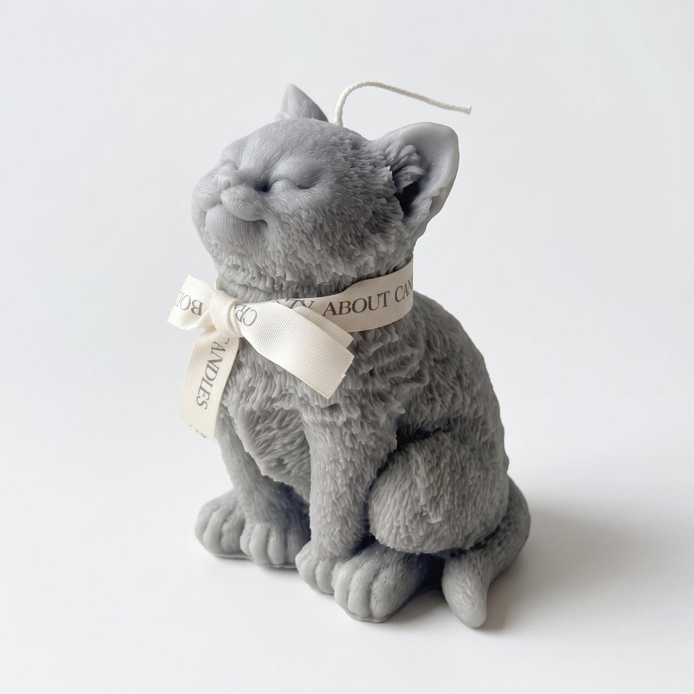 6" Gray Vanilla Scented Dimensional Cat Candle Round Novelty