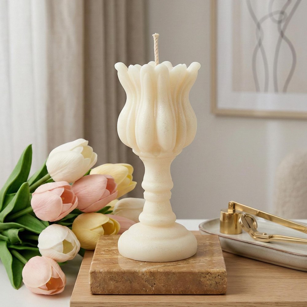 5" Ivory Rose Petals Scented Dimensional Flower Candle Round Novelty