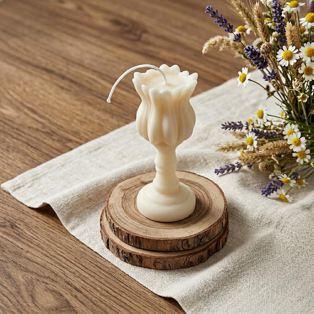 5" Ivory Rose Petals Scented Dimensional Flower Candle Round Novelty