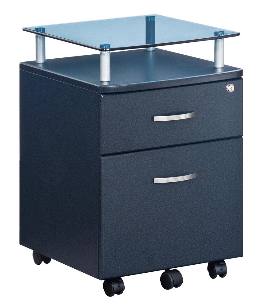 Gray Glass And Metal Two Drawer Rolling Filing Cabinet