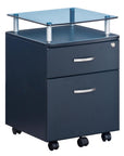 Gray Glass And Metal Two Drawer Rolling Filing Cabinet