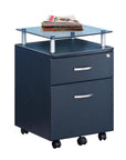Gray Glass And Metal Two Drawer Rolling Filing Cabinet