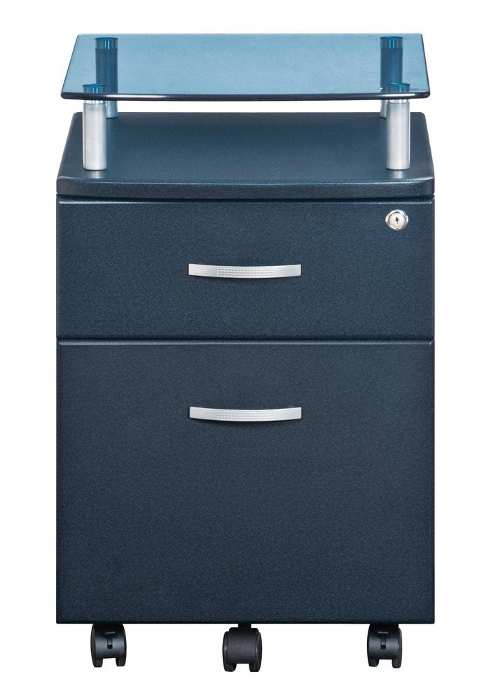 Gray Glass And Metal Two Drawer Rolling Filing Cabinet