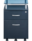 Gray Glass And Metal Two Drawer Rolling Filing Cabinet