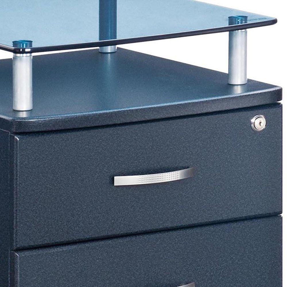Gray Glass And Metal Two Drawer Rolling Filing Cabinet